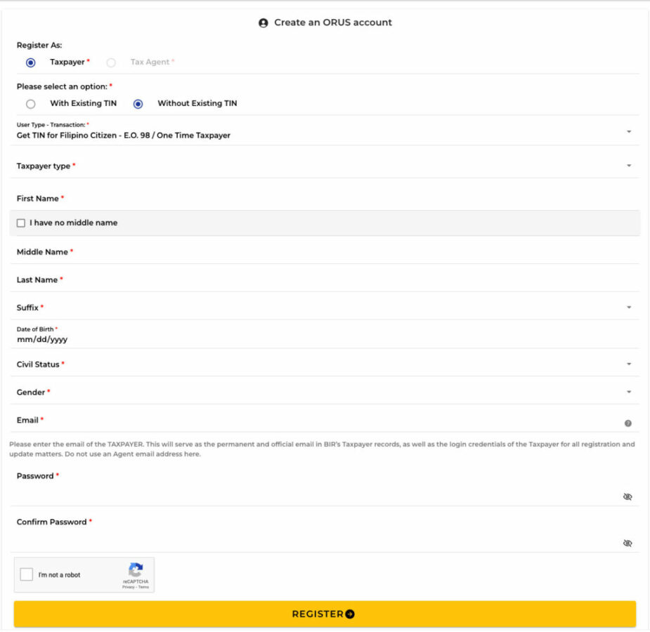 How to get TIN Online Create ORUS Account scaled How to get TIN Online - Create ORUS Account