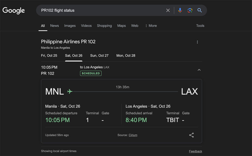 Check Fight Status using Google Search