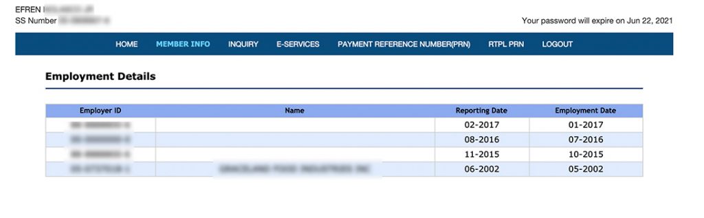 View SSS employment Step 4