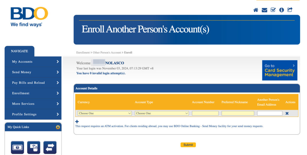 Enroll Anothers person account