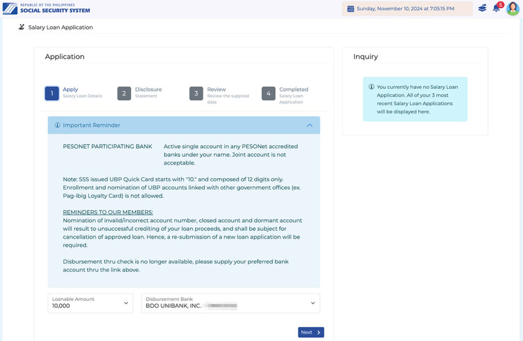 SSS loan renewal Check