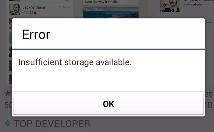 Insufficient storage available Insufficient storage available