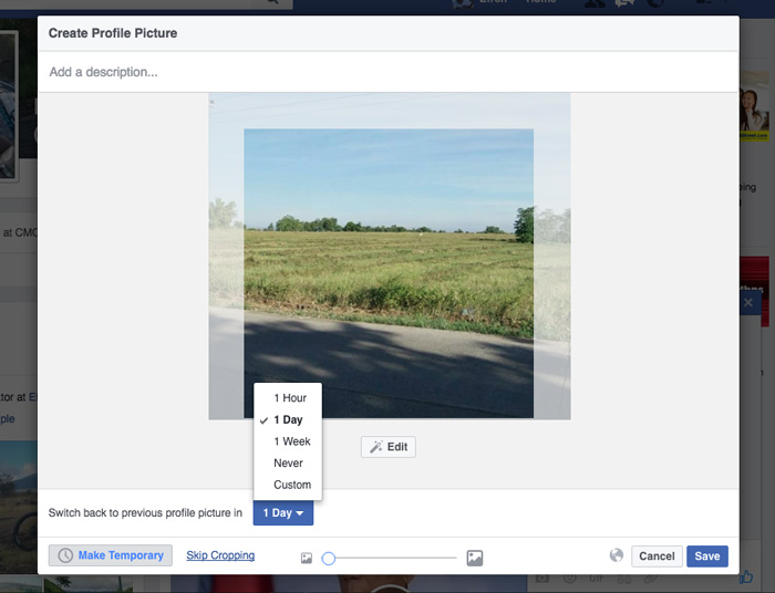 How to set Temporary Profile Picture in Facebook