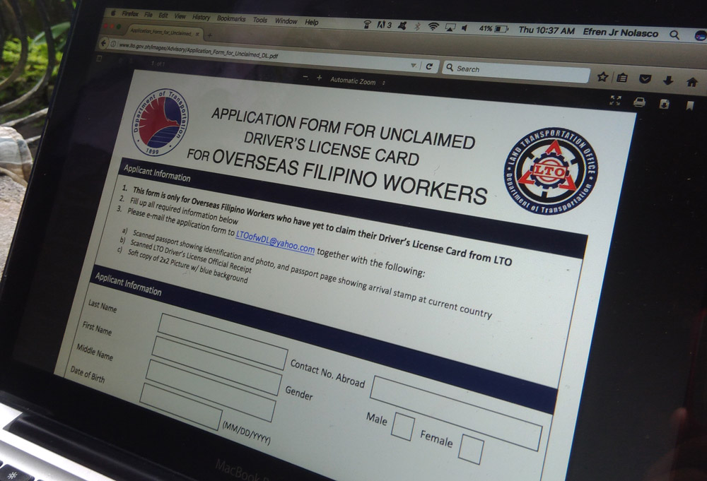 Drivers License Application for Unclaim Card OFW Driver's License application for unclaim card