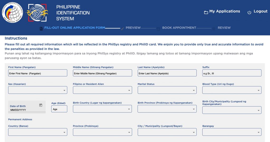 National ID Registration Step 1