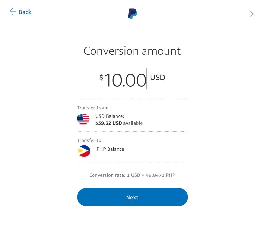 How to convert PayPal Funds from USD to PHP step 5