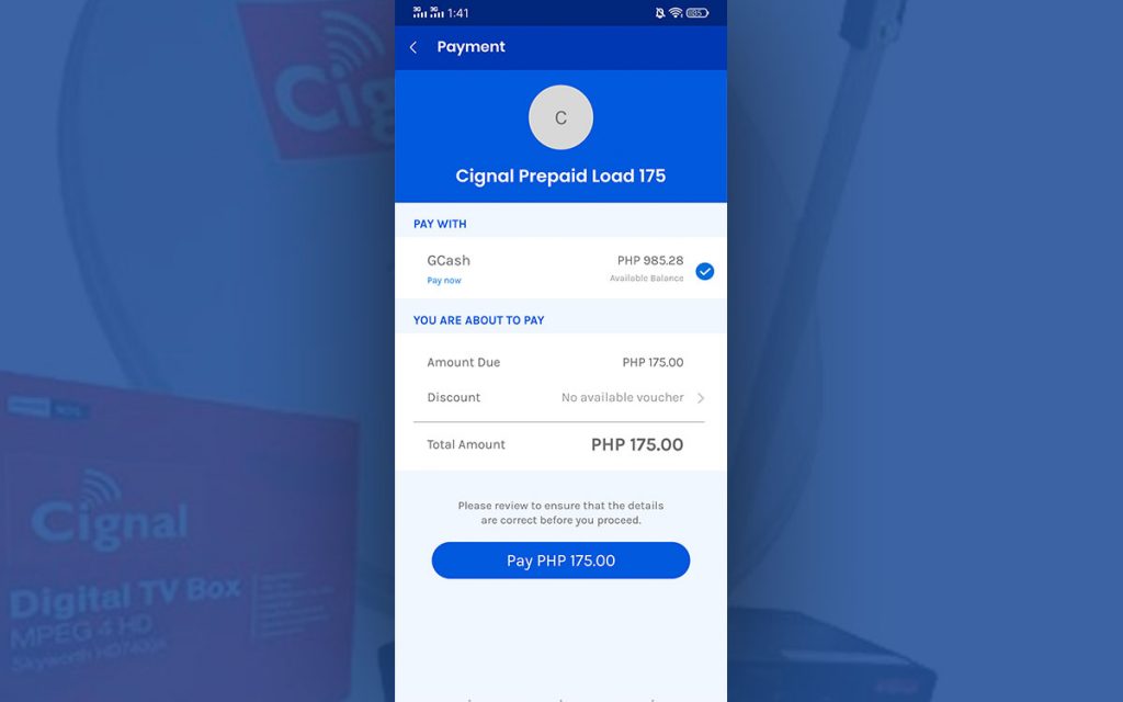 How to load Cignal TV Prepaid using GCash step 5