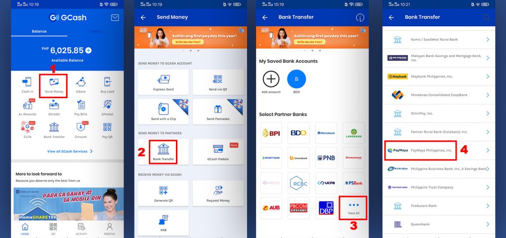 How to transfer funds from GCash to PayMaya step 1-4