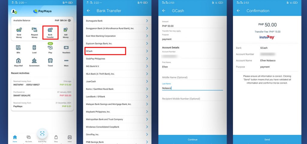 PayMaya to GCash step 1-4