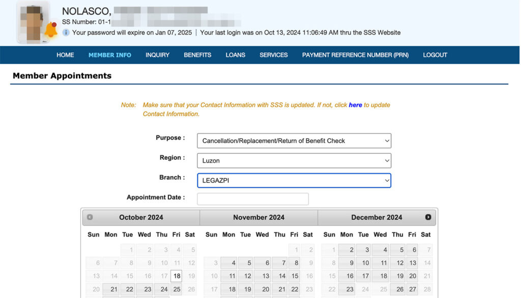 How to schedule an SSS Appointment Online - pick Date