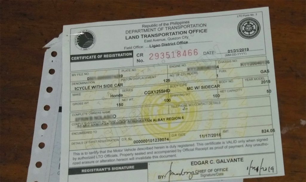 Replace Vehicle Certificate of Registration CR