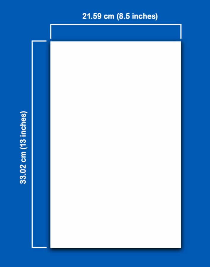 Long bond paper size in cm and inches