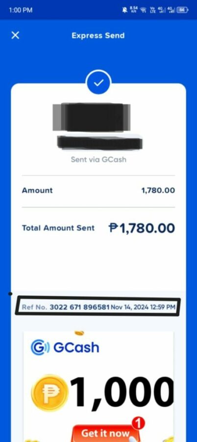 Where is GCash Reference Number Located?
