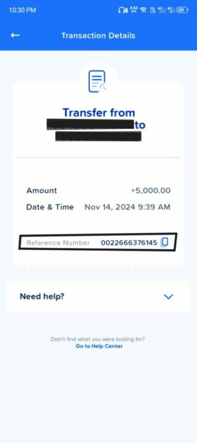 GCash Reference number transaction details