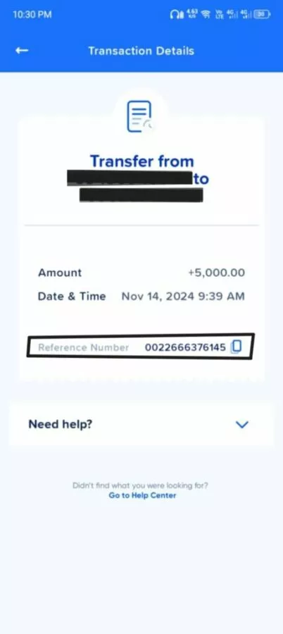 GCash Reference number transaction details
