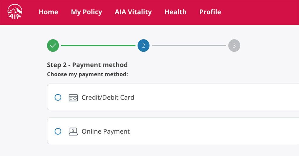 Pay AIA Insurance online select payment method Pay AIA Insurance online select payment method