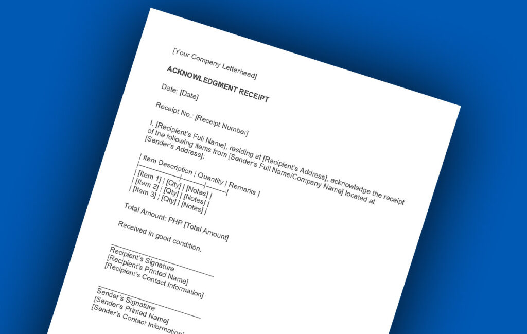 Acknowledgment Receipt Acknowledgment Receipt