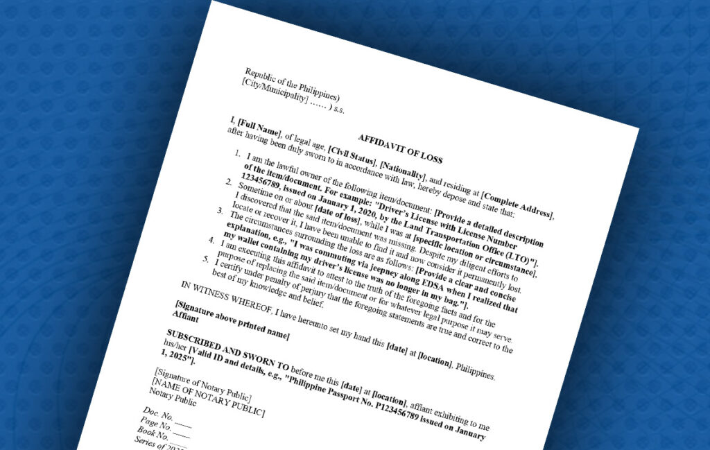Affidavit of Loss Affidavit of Loss
