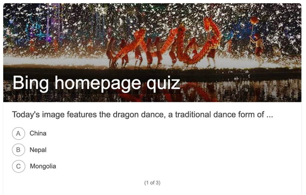 Bing Quiz Sample