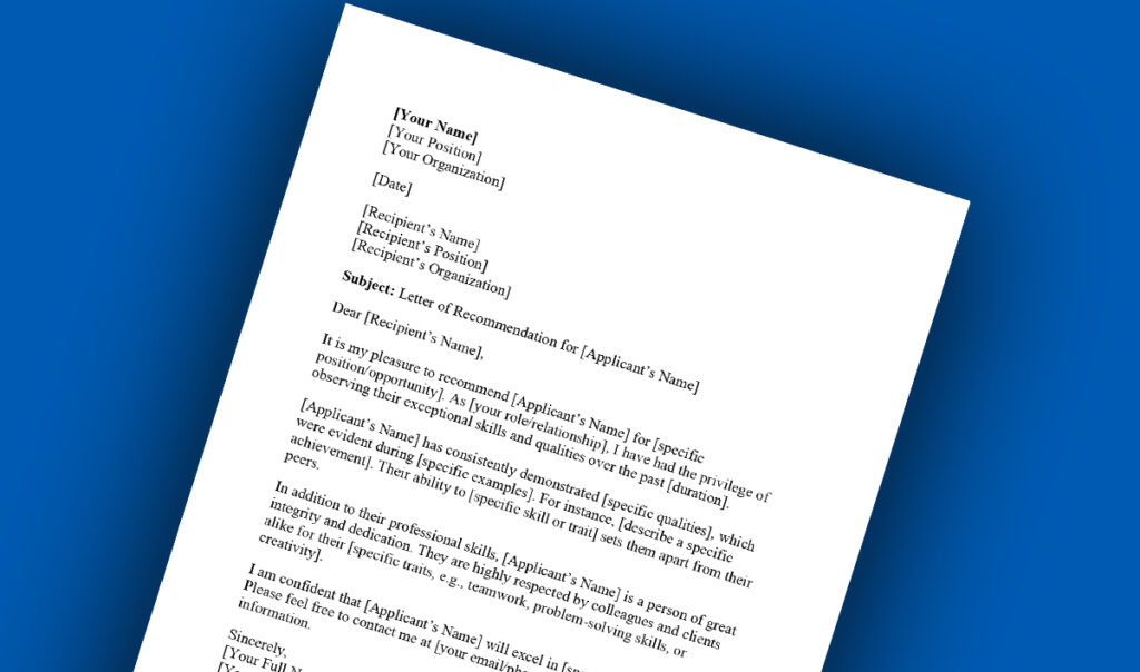 Letter of Recommendation Letter of Recommendation