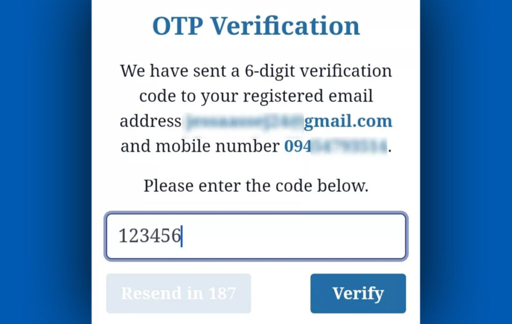 PSA online appointmenr - contact verification