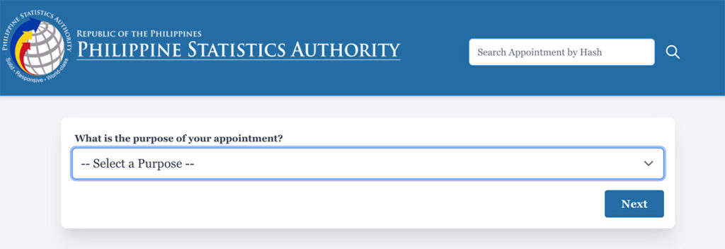 PSA online appointment - purpose of appointment