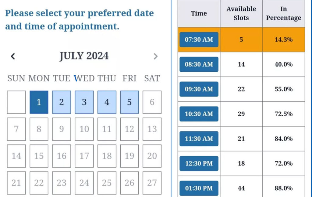 PSA online appointment - select dates