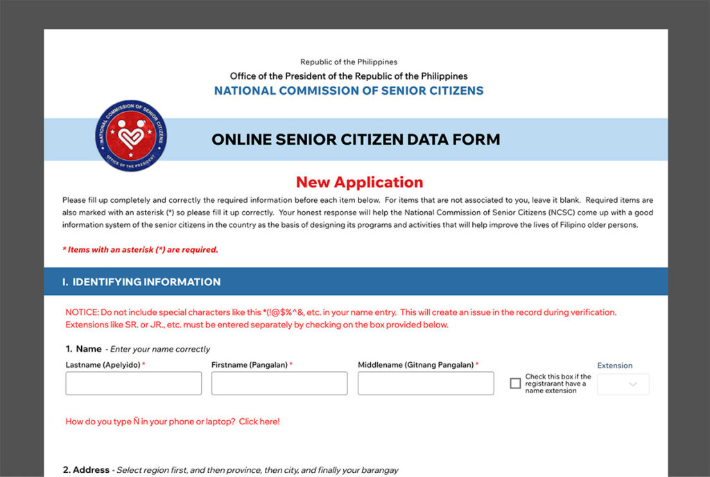 Senior Citizen Online application Form Senior Citizen Online application Form