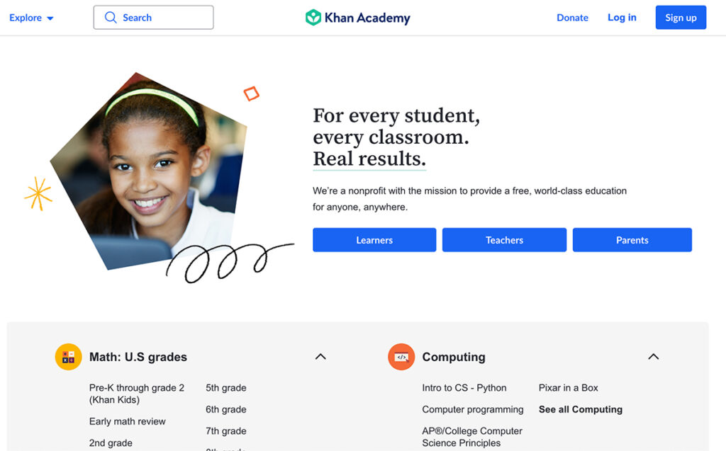 Khan Academy Homepage Khan Academy Homepage
