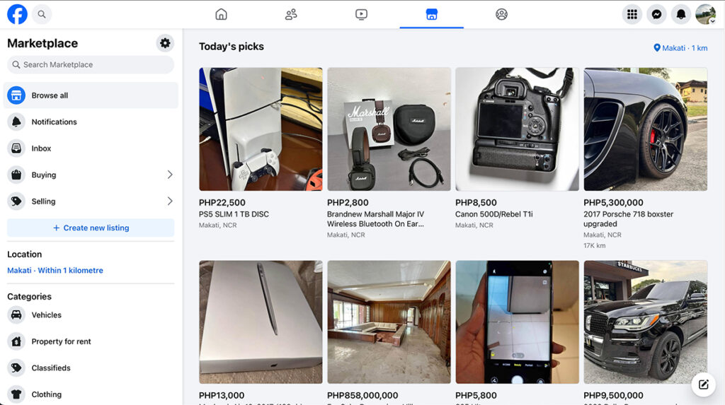 Facebook Marketplace Interface Facebook Marketplace Interface
