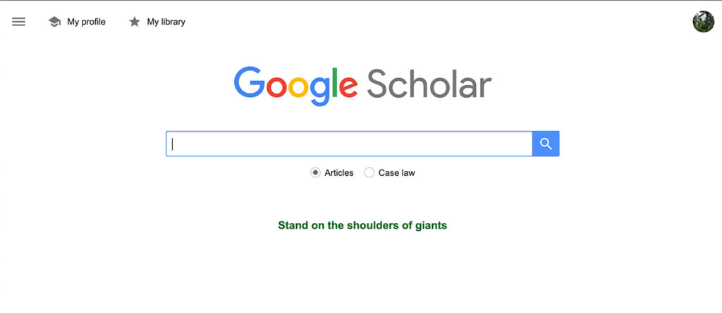 Google Scholar Interface Google Scholar Interface