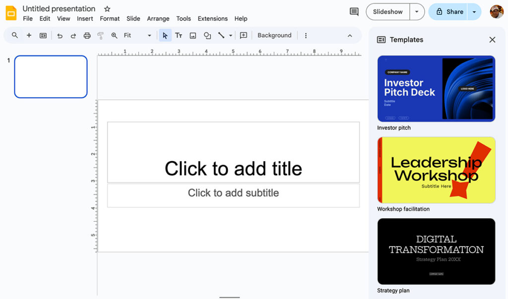 Google Slides Interface Google Slides Interface