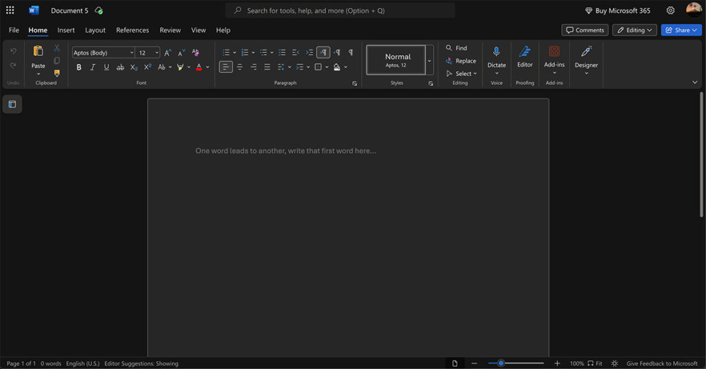 Microsoft Word Interface